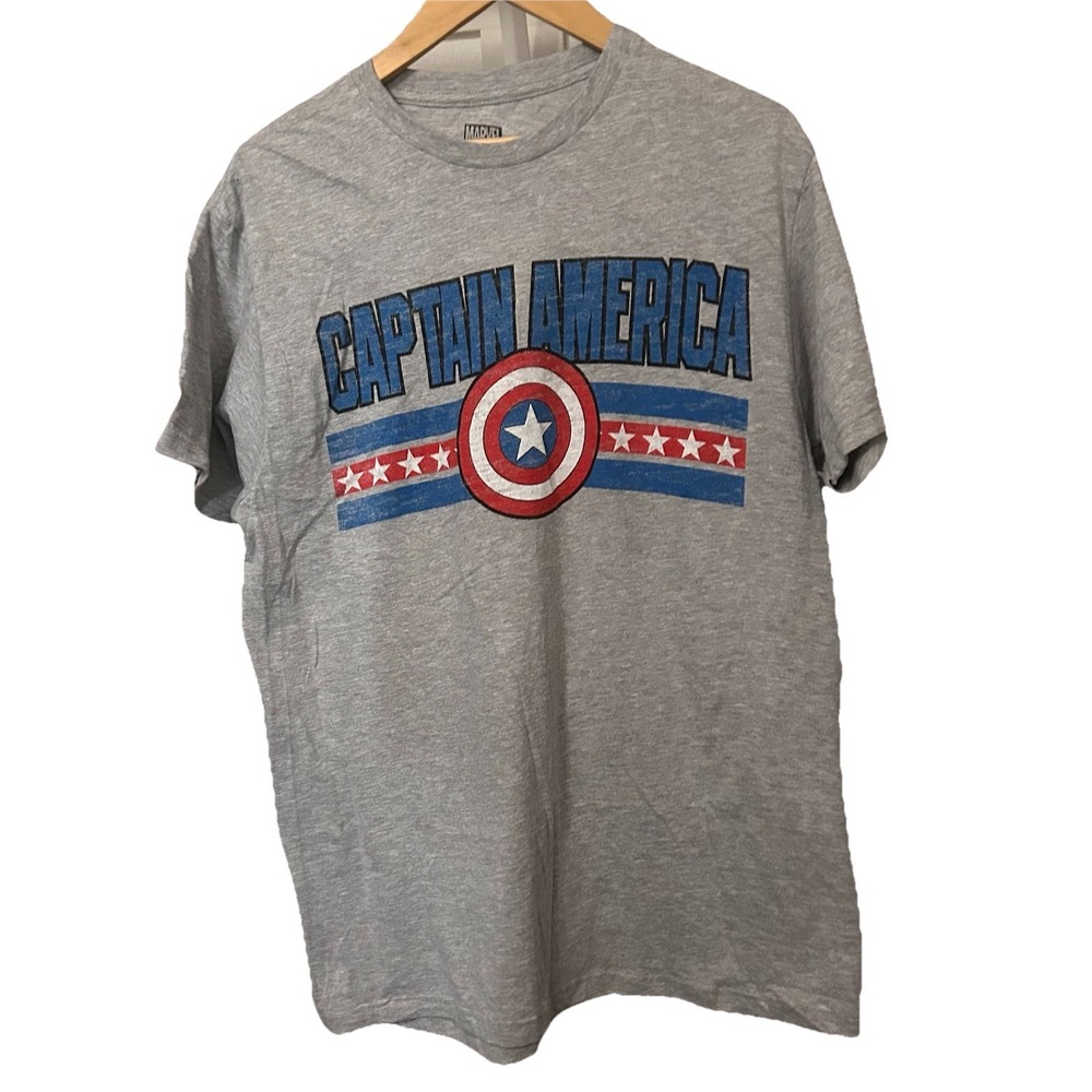 Marvel Captain America Shield Logo Grey Large Men's T-Shirt-00382
